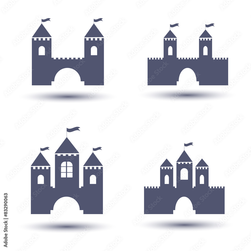 black castle icons set 