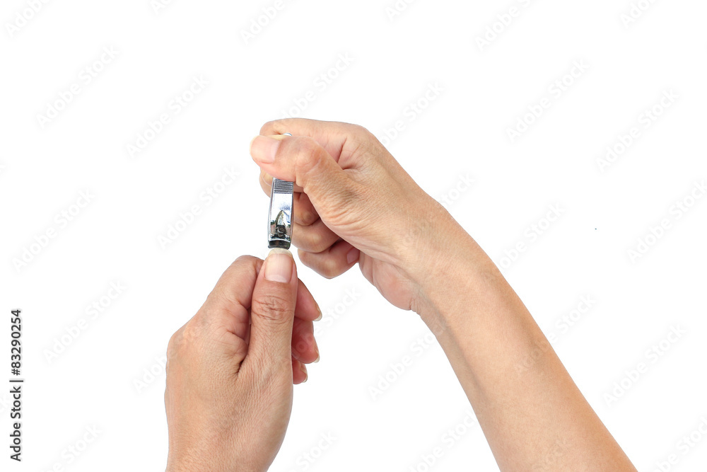 Women are doing nails on a white background. Women are doing nails on a white background.