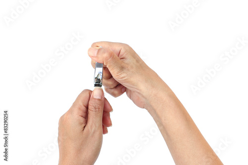 Women are doing nails on a white background.