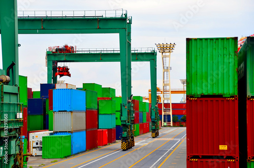 Rubber tyred gantry crane in container yard, the Port of Tokyo