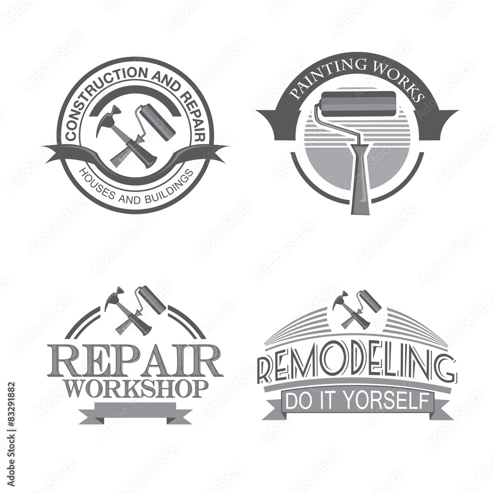 Home repair panting service  design labels set with black tools