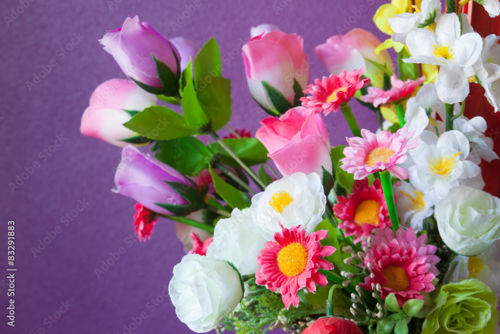 Close up of artificial flowers.