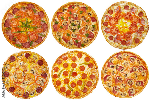 Pizza and italian kitchen. Studio. Isolated on white background.