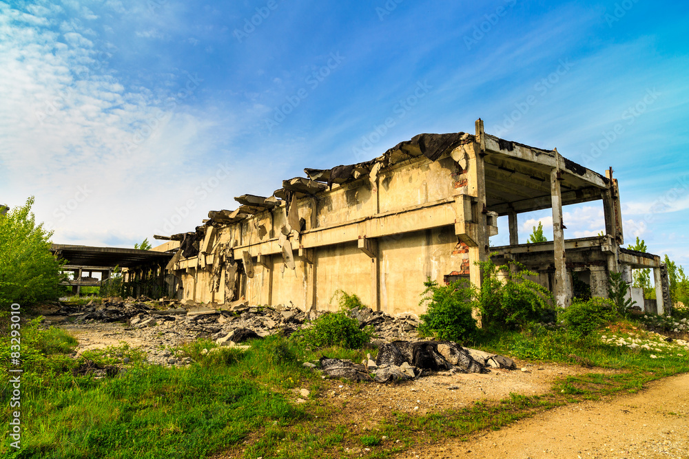 demolished buildings, industrial ruins, earthquake
