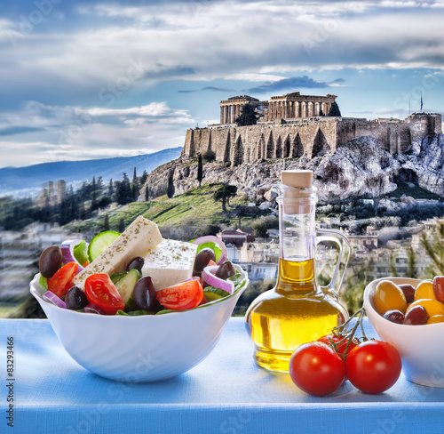  Acropolis with Greek salad in Athens, Greece