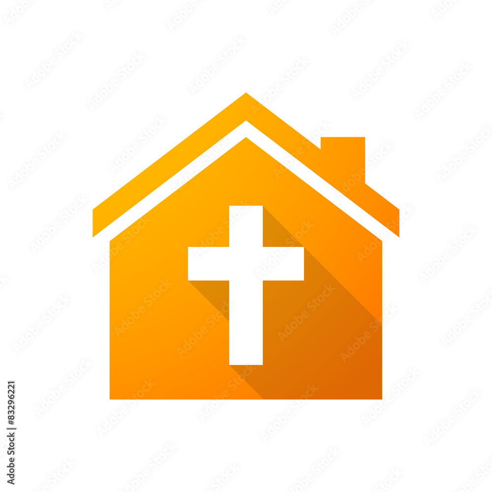 Orange house icon with a cross Orange house icon with a cross