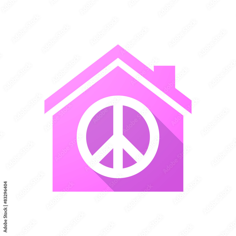 Pink house icon with a peace sign Pink house icon with a peace sign