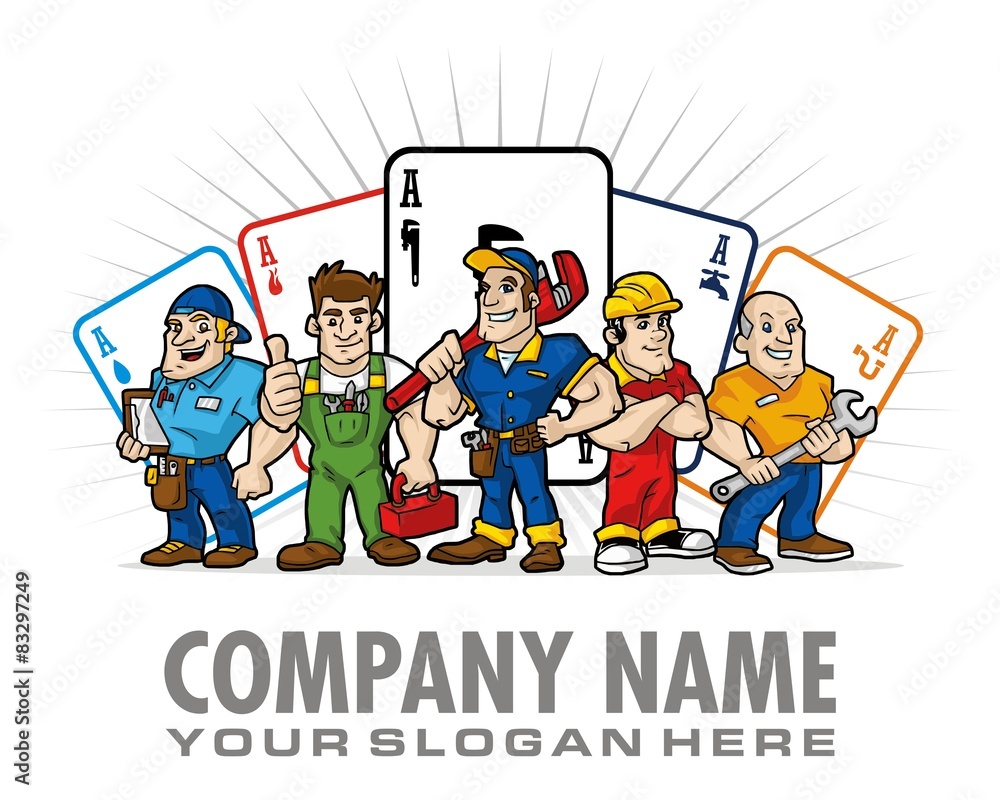 playing card repairman logo image vector