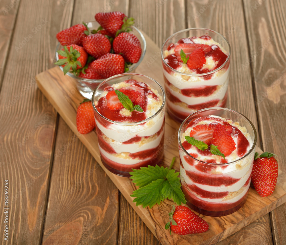 Dessert with strawberries and whipped cream Dessert with strawberries and whipped cream