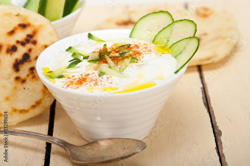 Arab middle east goat yogurt and cucumber salad photo