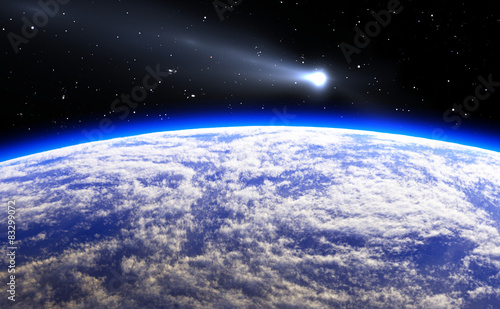 Comet and blue Planet Earth  illustration