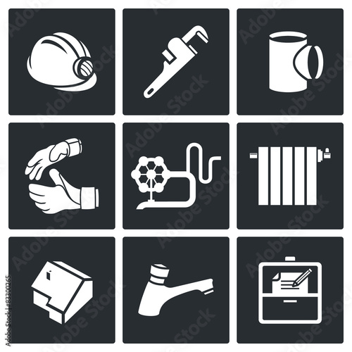 Work plumber at home Vector Icons Set