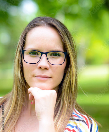 Wallpaper Mural Portrait charming young woman glasses smiling background summer Torontodigital.ca