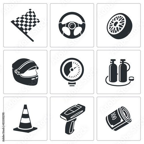 Картината върху платно Car racing and pumping Vector Icons Set