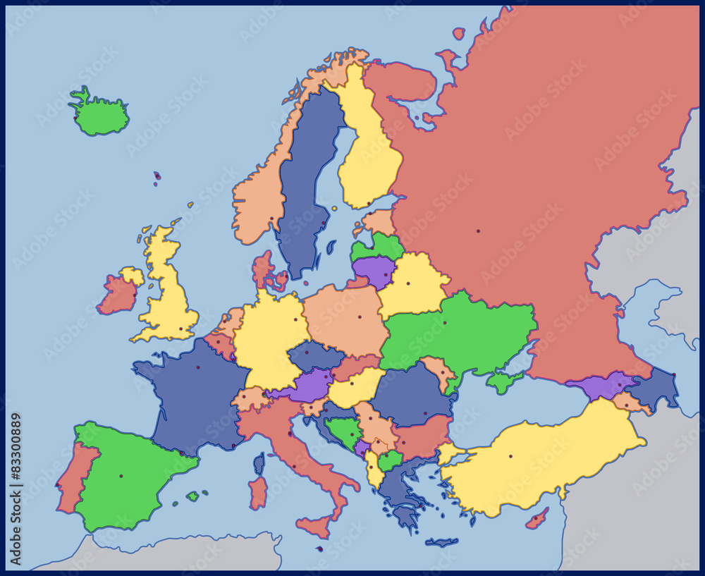 Naklejka premium Color Blank Map of Europe