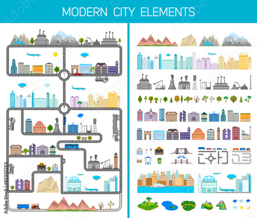 Elements Modern City or Village - Stock Vector