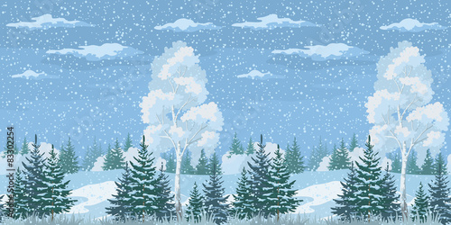 Seamless Christmas Winter Forest Landscape