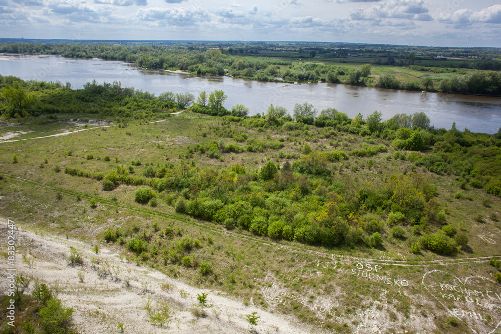 Aerial view - Vistula River near Kazimierz Dolny , Poland