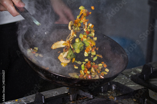 process of frying of vegetables