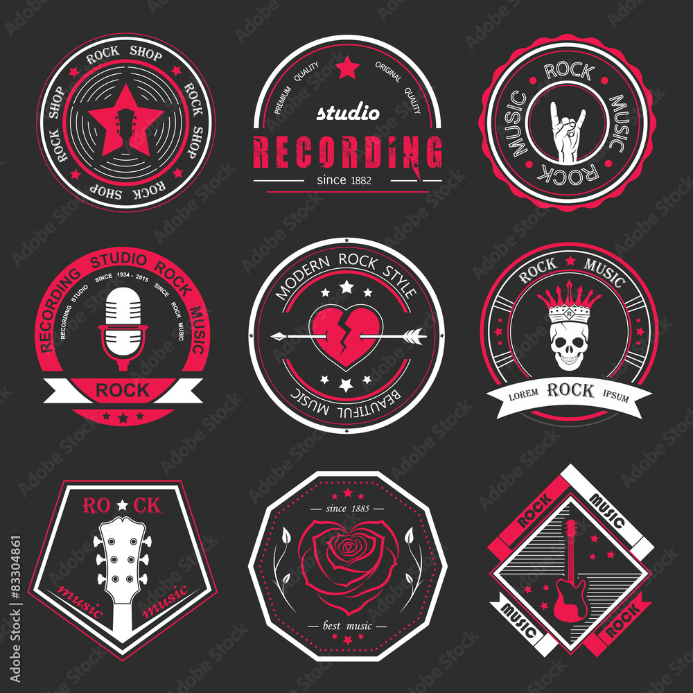 Naklejka premium Set of Vintage Badges of Rock Music
