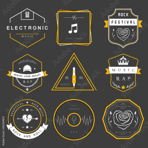 Vector Badges Rock, Rap, Classical and Disco Music