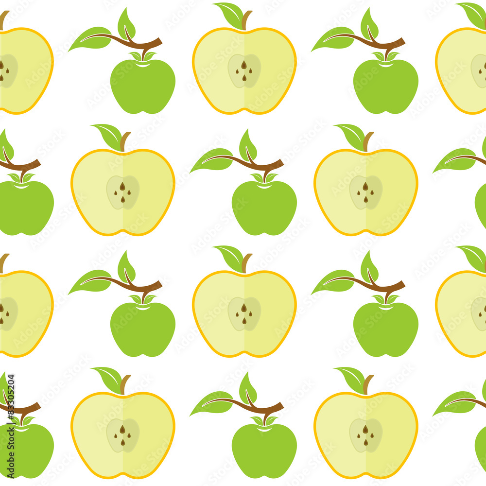Vector Seamless Pattern with Green Apples