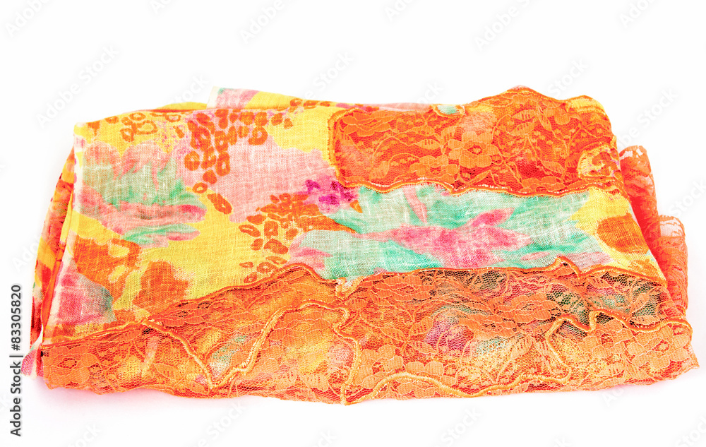 Colorful indian scarf folded up isolated