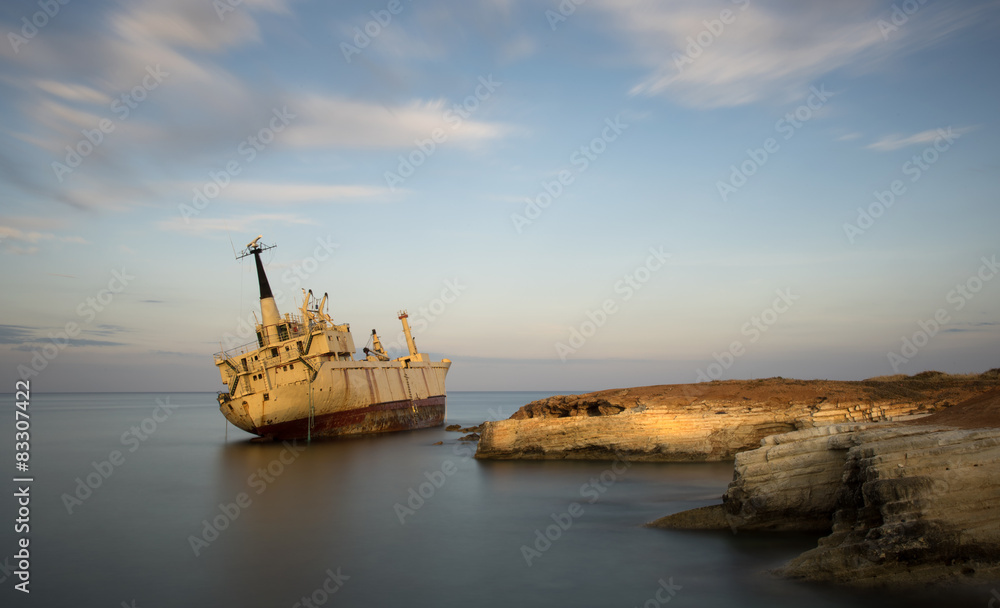 Abandoned Ship on a rocky coast