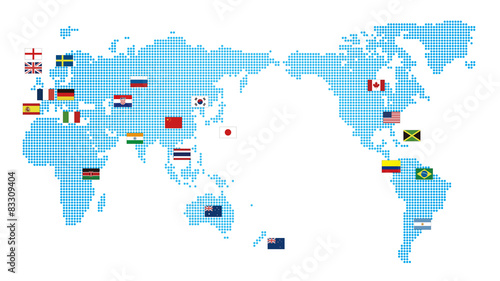 世界地図・国旗・グローバル・ネットワークイメージ・World map of dots Vector National flag