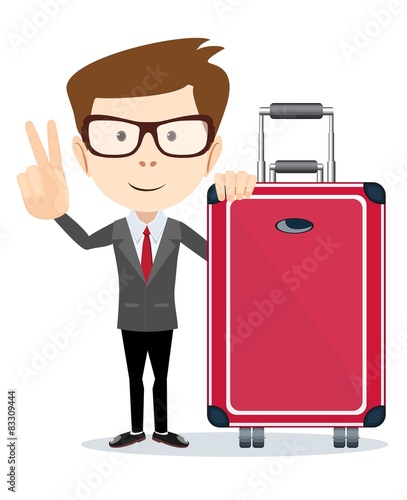 Young man with bag . over white background