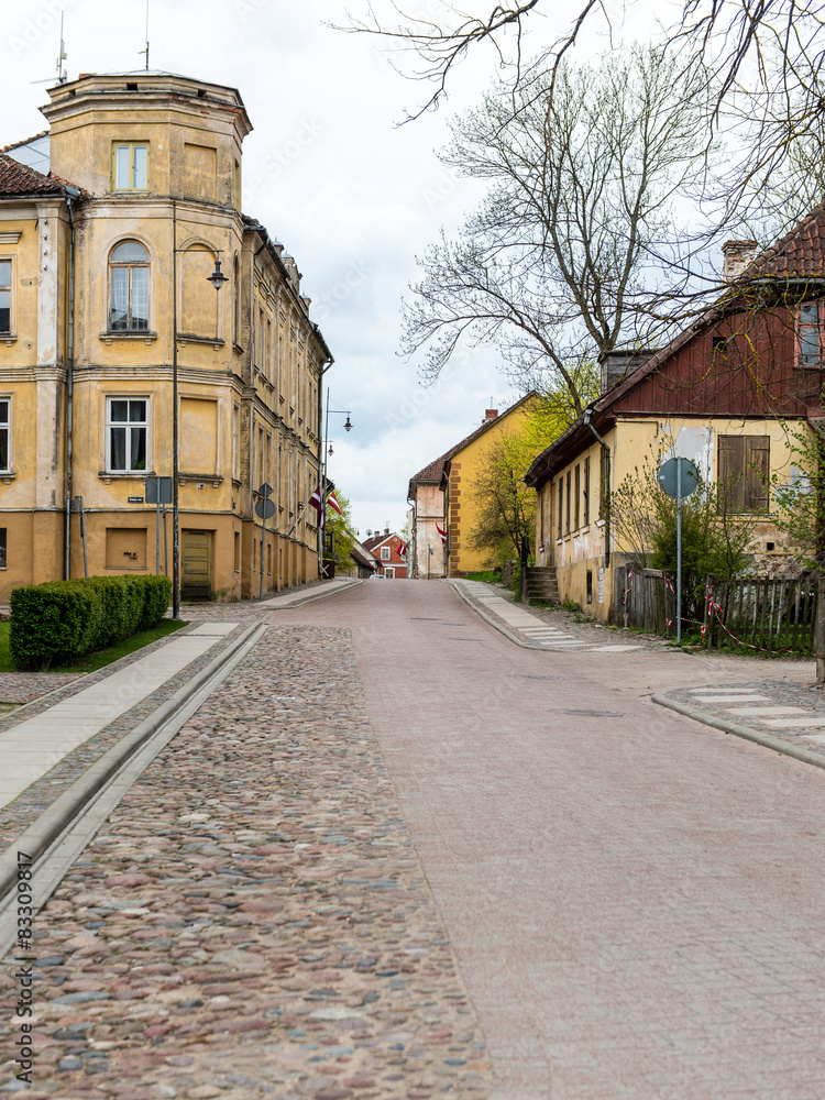 historical buildings in old town of Kuldiga, Latvia