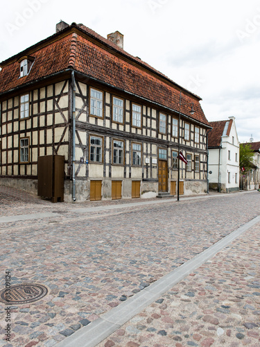 historical buildings in old town of Kuldiga, Latvia