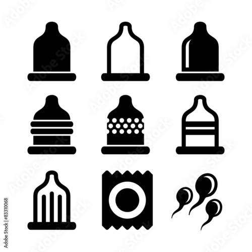 Condom Icons Set. Vector