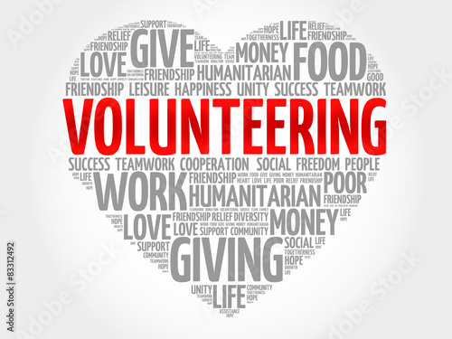 Volunteering word cloud, heart concept