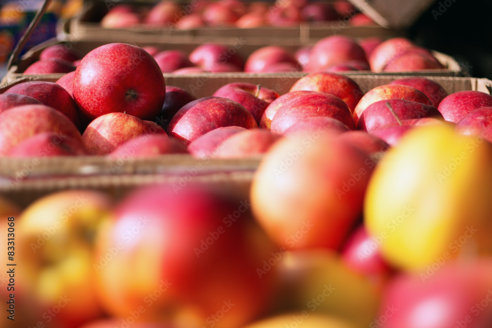 apples in crates on market apples in crates on market