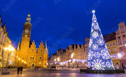 Wroclaw market square at night in Christmas time