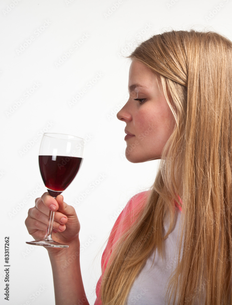 Scandinavian cute young girl drinking wine Scandinavian cute young girl drinking wine
