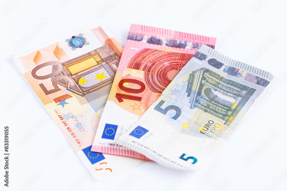 Money, Euro currency (EUR) bills isolated. Money, Euro currency (EUR) bills isolated.