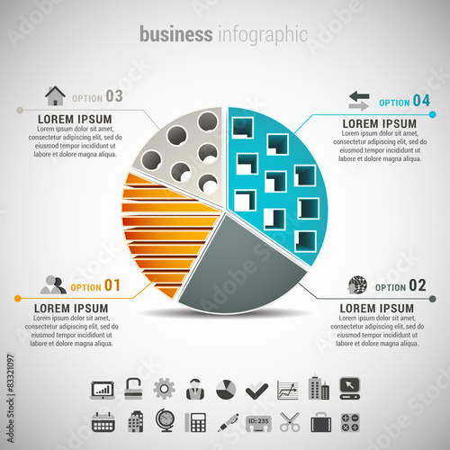 Business infographic made of pie chart.