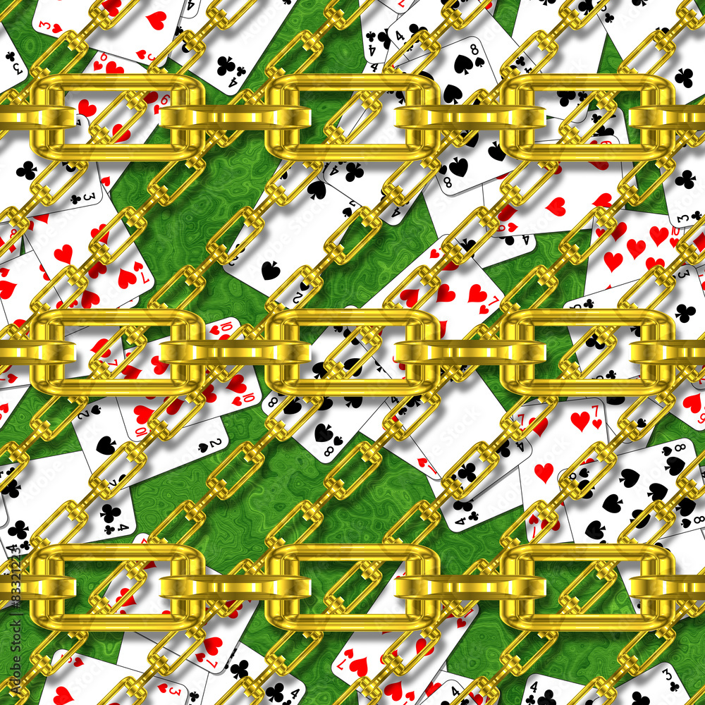 Iron chains with playing cards seamless texture