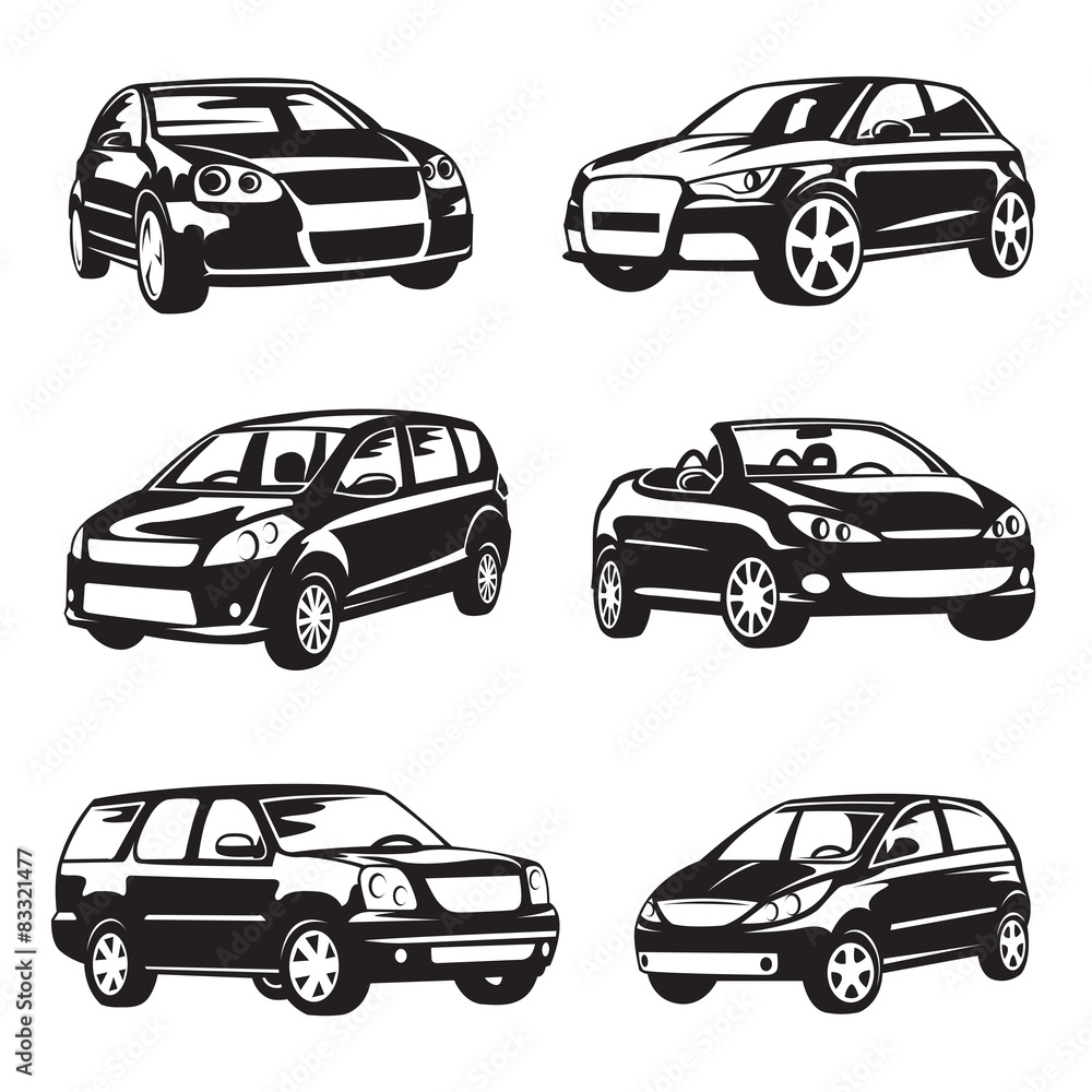 set of six black cars 