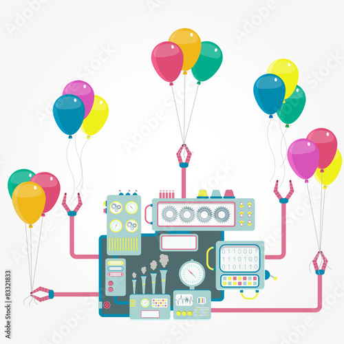 Vector - Robotic machine with grippers holding balloons.