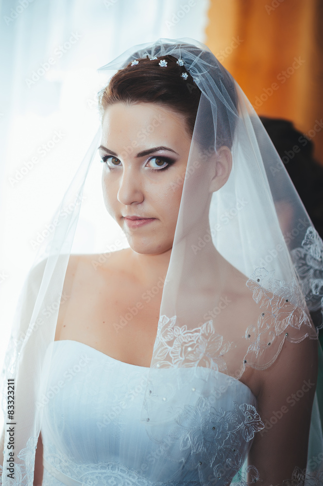 Bride getting ready. beautiful bride in white wedding dress with Bride getting ready. beautiful bride in white wedding dress with