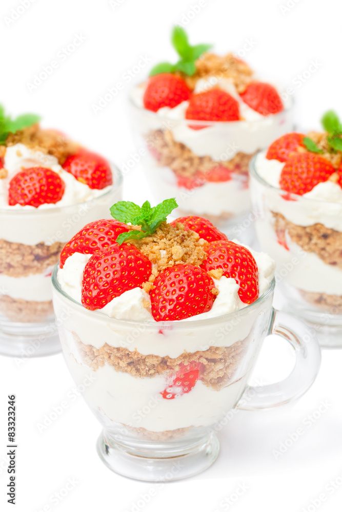 homemade desert with cream chopped cookies and fresh strawberry homemade desert with cream chopped cookies and fresh strawberry