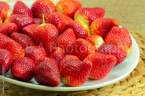 Fresh Strawberry on a Wooden Rustic Dish