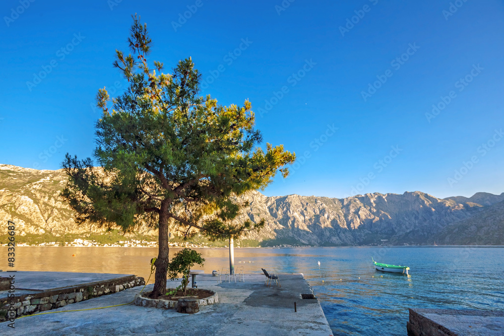 seafront with sea and mountain