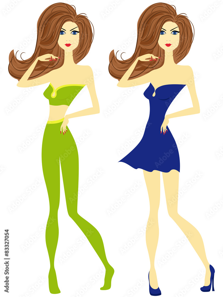 Girl with chestnut hair in green and blue Girl with chestnut hair in green and blue