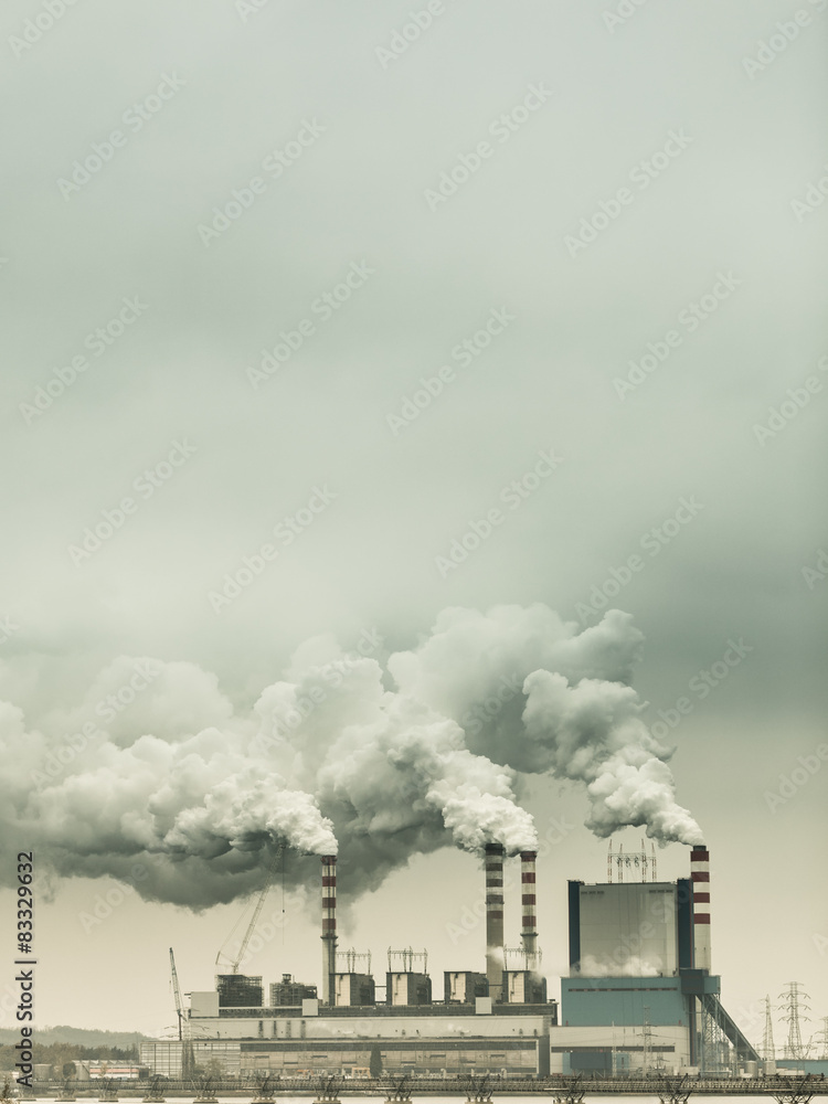 Smoke from chimney of power plant or station. Industry