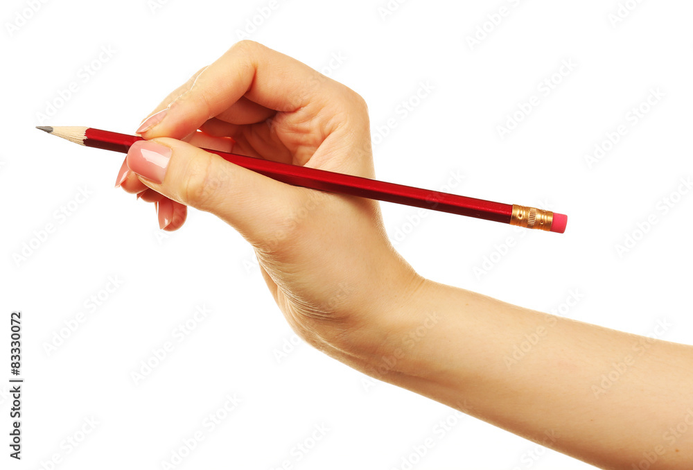 Female hand with pencil isolated on white Female hand with pencil isolated on white