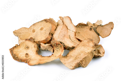 Dried Galangal on white background